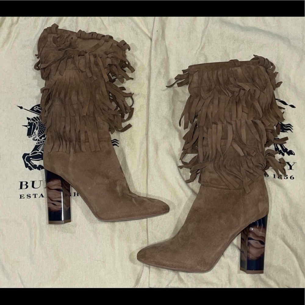 NWT BURBERRY Jazmine Fringe Suede Boots Sz 38.5 - Picture 4 of 9